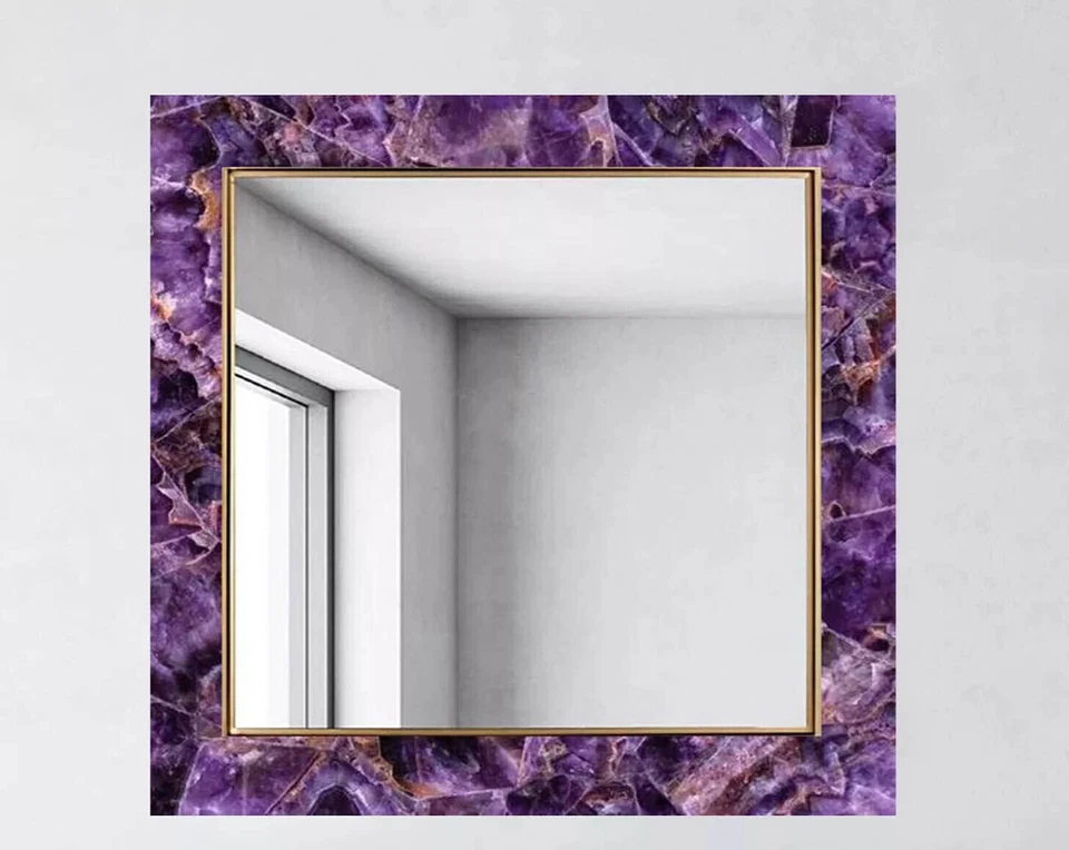 Espejo de pared cuadrado de piedra amatista de 15" para habitación arte decorativo hecho a mano regalo de Navidad Foto 2 de 4