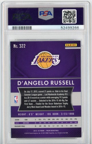 Graded 2015-16 Panini Prizm D'Angelo Russell #322 Rookie RC Basketball Card PSA - Picture 2 of 2