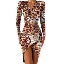 Women's Sexy Long Sleeve V Neck Bodycon Evening Party Cocktail Club Mini Dress