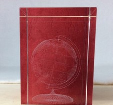 World Globe 3 D Laser Etched Glass Crystal Cube 3  by 1 7/8  Square