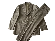 Joseph Abboud Suit 40R /34W Mens Window pane plaid Gray Wool Made in USA