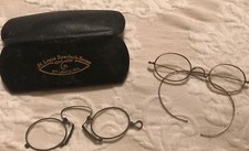 Antique lot gold frame glasses  frameless spectacles w/case St Louis Spectacle