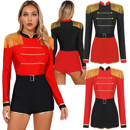 US Women Circus Ringmaster Costume Long Sleeve Bodysuit Halloween Steampunk - Picture 1 of 38
