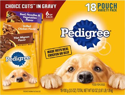 PEDIGREE CHOICE CUTS in Gravy Adult Soft Wet Meaty Dog Food Variety Pack, (18)
