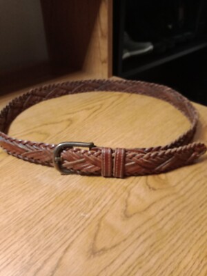 ABERCROMBIE & FITCH Leather Woven Braided Wide Belt Double Buckle Brown L Abercrombie & Fitch Woven Braided Leather Belt L Brown  main image 3