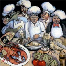 Chef Tile Backsplash Jann Harrison Kitchen Art Ceramic Mural JHA005