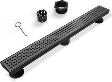 Linear Shower Drain, Matte Black Shower Drain 24 Inch with Removable Grate,Brush