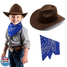 SeptCity Kids Cowboy Hat and Bandana for Age 5-10, Cowgirl Costume Set for Bo