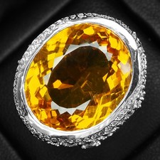 Luscious Yellow Golden Citrine 26.20Ct 925 Sterling Silver Handmade Halo Rings