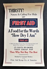 vintage antique FIRST AID FLAVORED SYRUP original POSTER paper ad soda 19"x12"