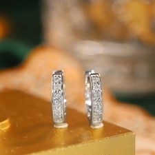 PT950 Platinum Simple Huggie Earrings  Unisex Design  0.18ct Diamond Pair