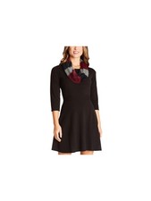 BCX Womens Black Sweater 3/4 Sleeve Short Fit + Flare Dress Size: L