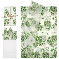 30 Sheets 19.69x13.78 Inch Green Ginkgo Leaf Printed Tissue Gift Wrapping Paper