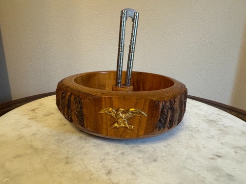 Vintage Nut Bowl With Live Edge Includes Nut Cracker Eagle Accent