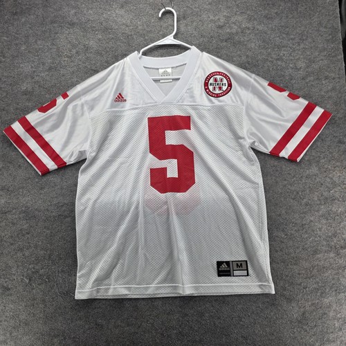 Nebraska Cornhuskers Jersey Mens M White NCAA Football Adidas Number 5 - Picture 1 of 9