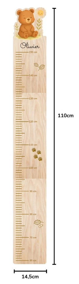 Personalised Custom Wood Height Growth Chart Teddy Bear Animals Design Add Name - Image 4 of 4