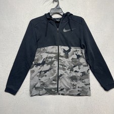 Nike Full Zip Hoodie Mens Large Black Grey Camo Dri-FIT CU6048-010