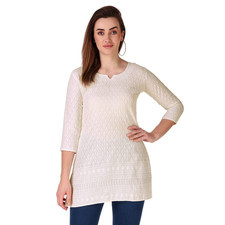 Ladyline Chikankari Embroidered Short Tunic Kurti Kurta Top 5XL/50/22 Cream
