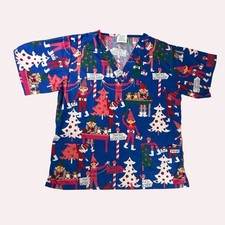 UA Scrubs Blue Red Christmas Elf Scrub Top M
