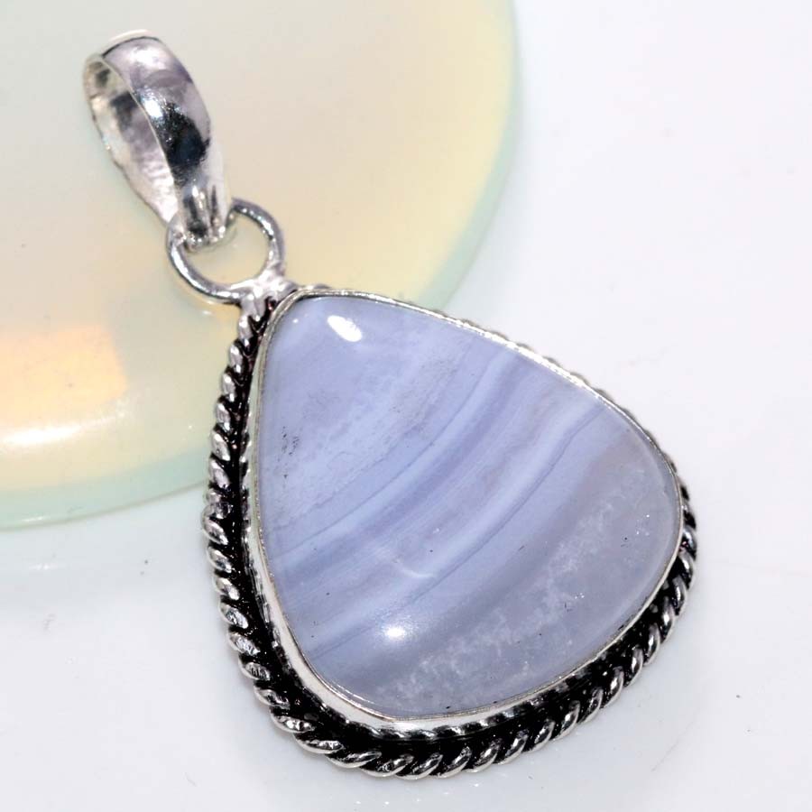 925 Silver Plated Blue Lace Pendant 1.5
