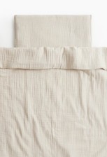 H M Home Light Beige Muslin Cotton Baby Crib Duvet Cover Set 43  x 49  in NIB