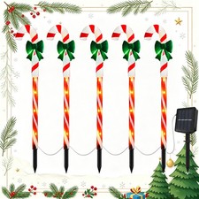 5 Pack Solar Christmas Candy Cane Lights Solar Pathway Lights Xmas Party Decor