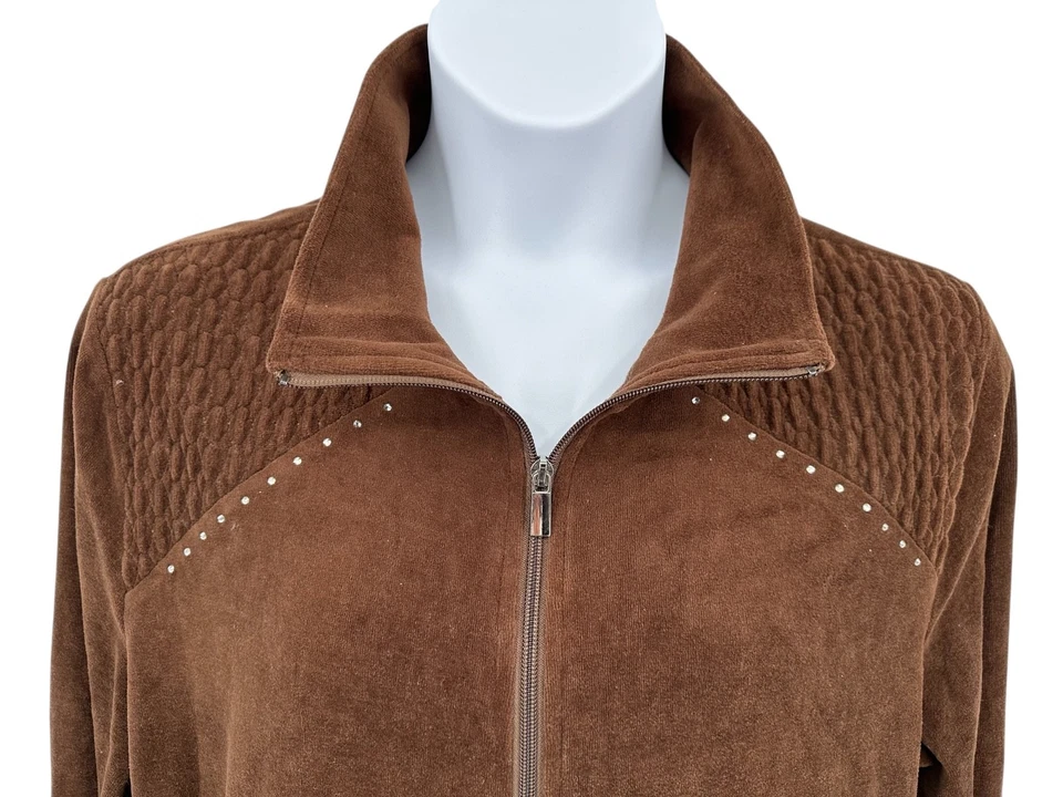 Sudadera Kim Rogers Talla XL Marrón Chocolate y Estrás Terciopelo Cremallera Completa Foto 2 de 4