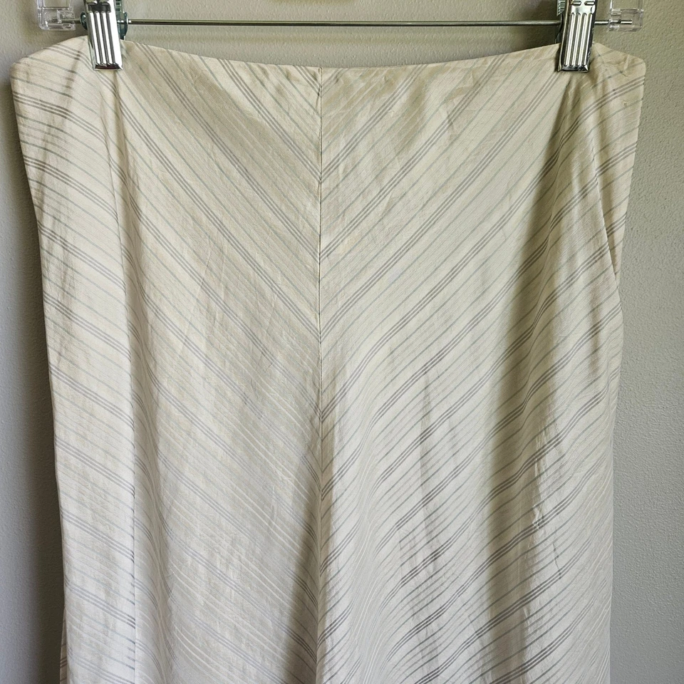 Винтажная женская юбка Banana Republic 8 шелковая бежевая полоса миди Y2K осень 2003 - Изображение 2 из 4