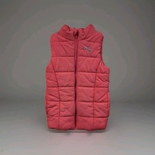PUMA Girls Pink Puffer Vest XS 5/6 Quilted Insulated Full Zip Classic Outerwear