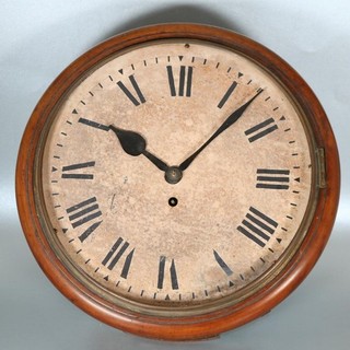 ANTIQUE RAILWAY CHAIN FUSEE DIAL WALL CLOCK working order NEEDS GLASS nice case