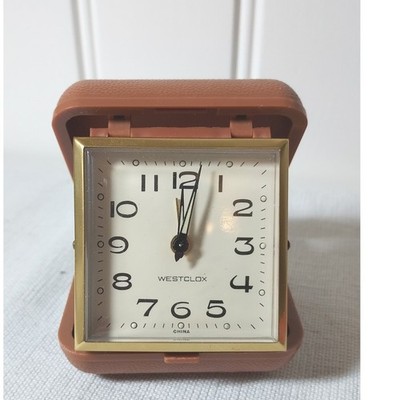 Westclox Travel Alarm Clock Unisex OS Brown Vintage Folding Clamshell Case