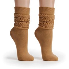 Women  s Slouch Socks Beige Extra Long Cotton Scrunch Socks Knee High Soft Stretc