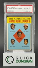 1963 TOPPS #3 NL HOME RUN LEADERS AARON MAYS ROBINSON CEPEDA BANKS PSA 8 Q6995