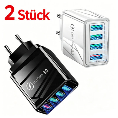 2 Stück USB-3.0-Schnellladegeräte 4-fach Netzteiladapter für Handys und Tablets