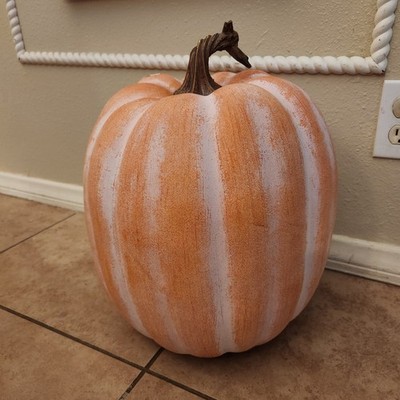 NEW Pottery Barn LARGE Tall faux Pumpkin Halloween Fall Thanksgiving Pale ORANGE
