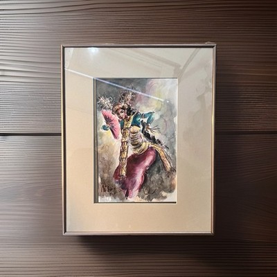 Vintage Signed By Mi Adig Bali Watercolor- Vibrant Traditional Bali Dance Art