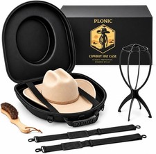 PLONIC Cowboy Hat Travel Case Hard Shell Crush-Proof Western Hat Box Large Strap