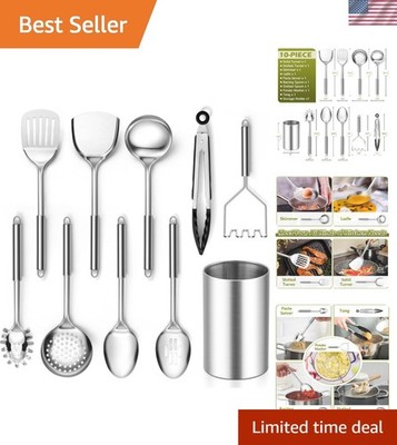 Elegant 10-Piece Stainless Steel Kitchen Utensil Set with Space-Saving Holder