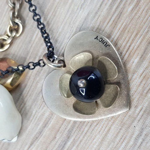 Juicy Couture Vintage Layered Multi-Chain Charm Necklace Heart Flower Gold Tone - Picture 3 of 8