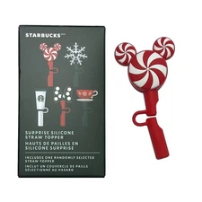 Disney Parks Starbucks Surprise Silicone Straw Topper Mickey Peppermint Swirl