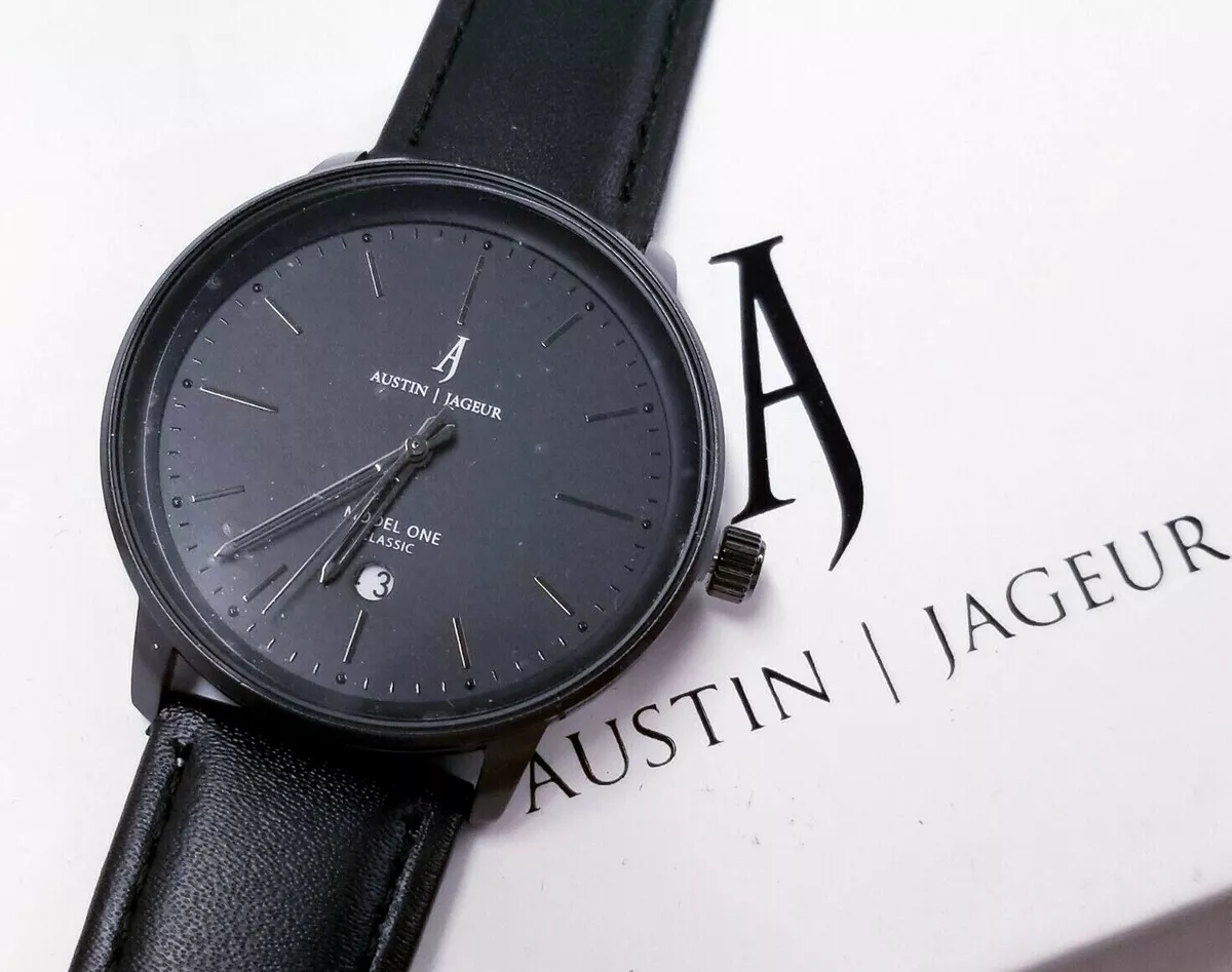 Austin Jageur 41mm Mens Black Leather Wrist Watch