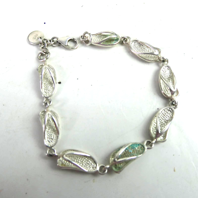 Sterling Silver 925 Sandal Flip Flops Station Bracelet Vacation
