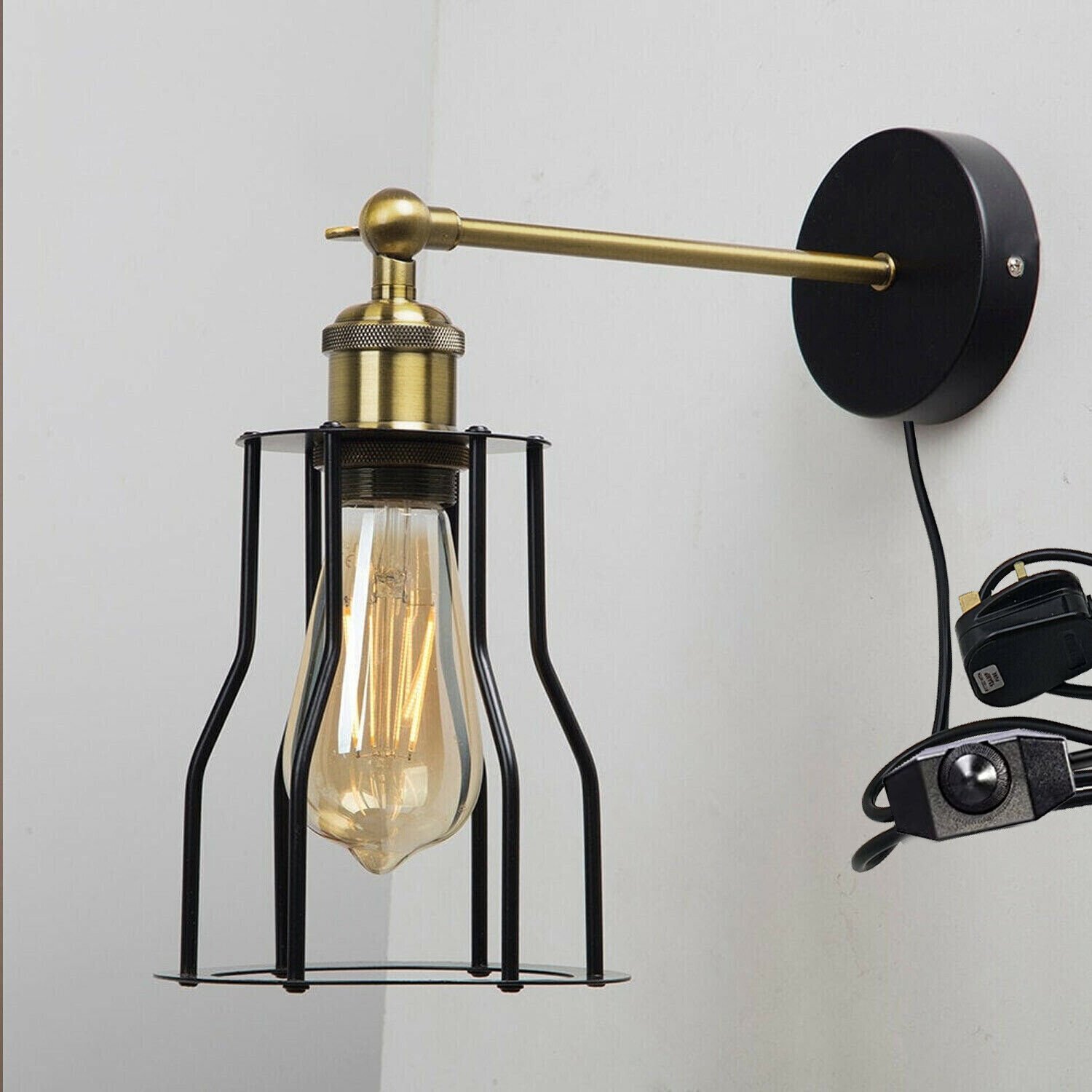 Vintage Wall Light UK Plug in Sconce Indoor Wall Lights Bedside LED