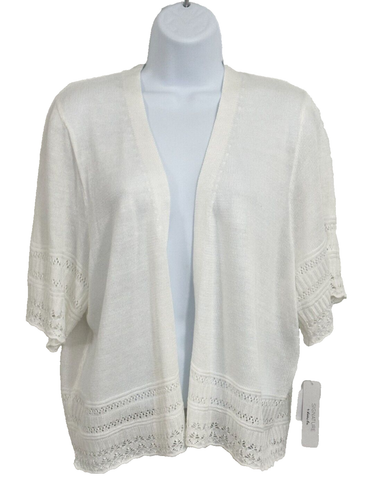 Vintage Signature Women Open Front Cardigan Sweater 1X White Boho Office NWT