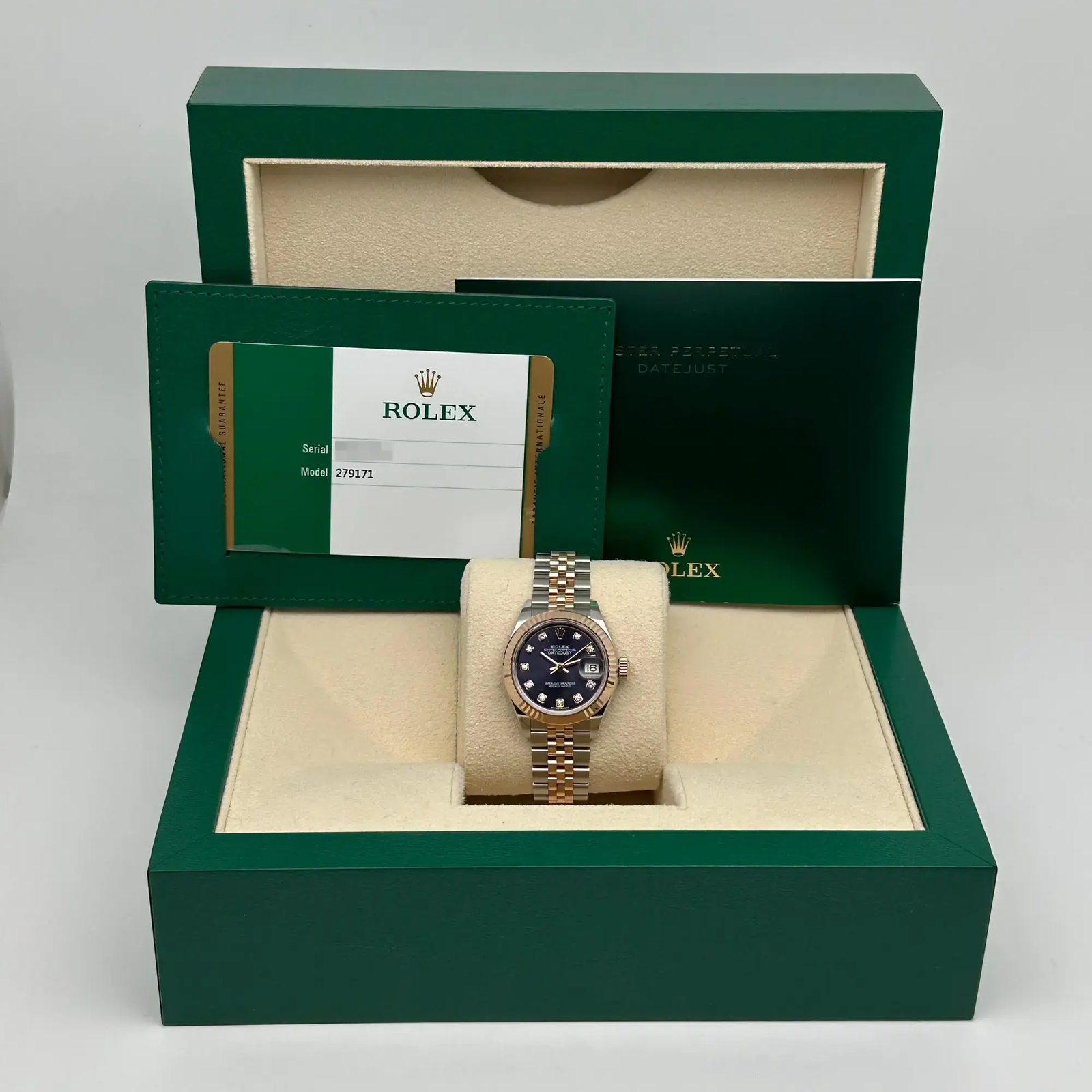 Rolex Datejust 28MM 18K Rose Gold Steel Purple Diamond Dial Watch 279171