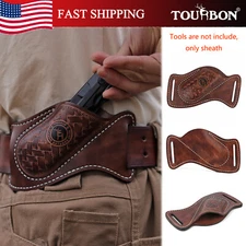 TOURBON Genuine Leather Pockets Knife Sheath Sleeve Multi Tool Belt Holster Gift