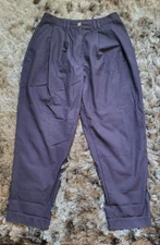 Asos Design Womens Pants Petite 8 30x26 Blue Pleated Straight Leg Pockets Cotton