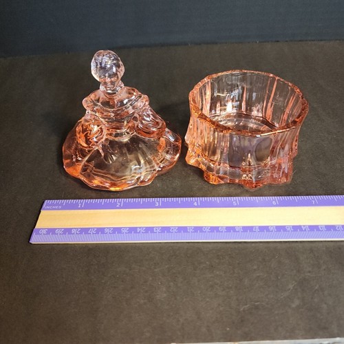 Vtg Mosser Pink Glass Southern Belle Colonial Lady 5" Powder Dish, Trinket Dish - Picture 20 of 23