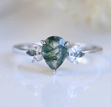 Moss Agate Engagement Ring Sterling Silver Wedding Bridal Ring Size 3-12 S13944
