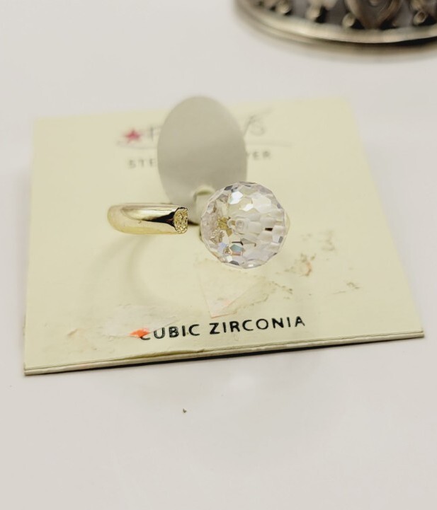CZ Ring 925 STERLING SILVER Faceted Cubic Zirconia Adjustable Ring  Vintage 
